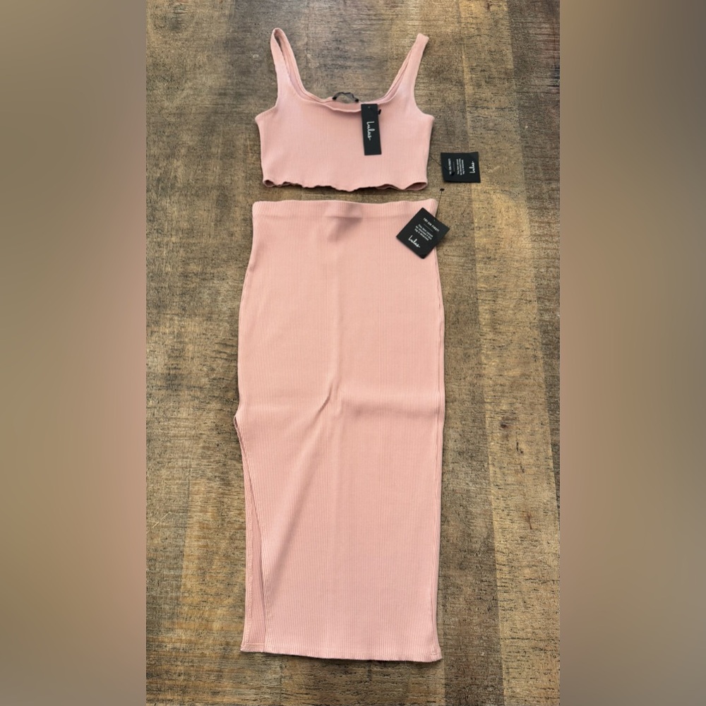 Lulu's Blush Ribbed Skirt Set